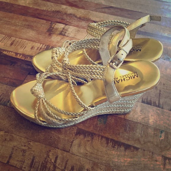 Michael Kors gold wedges
