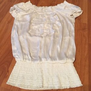 Women chiffon lace blouse white L