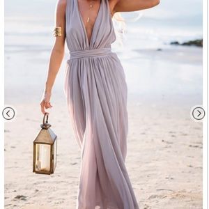 Light purple maxi dress with open back and deep V