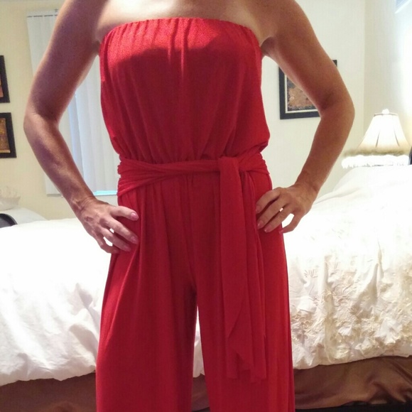 Red one piece strapless romper