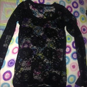 Floral black see threw long sleeve top