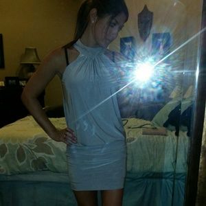 Silver fitted bubble hem dress