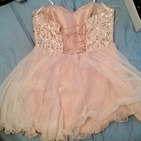 Champagne Gold Sequence Homecoming Dress