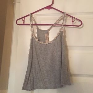 Gray Flower trimmed Crop top Tank