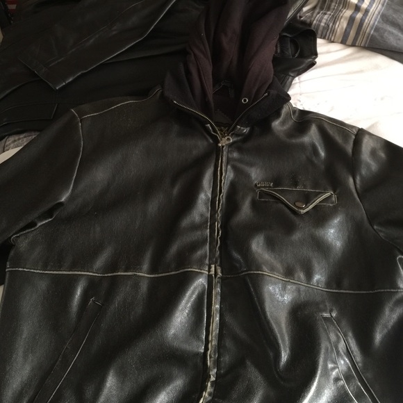 Obey Hooded Leather Jacket