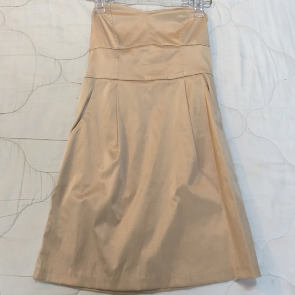Mini, strapless, champagne colored dress
