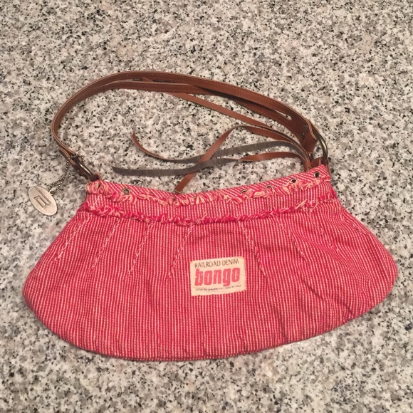 Red & Faux Brown Leather Strap Shoulder Handbag