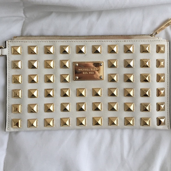 Michael Kors white studded clutch