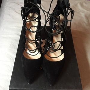Lace up suede heels