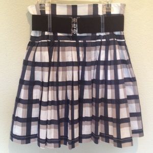 Plaid high-waisted pleated short skirt w/belt