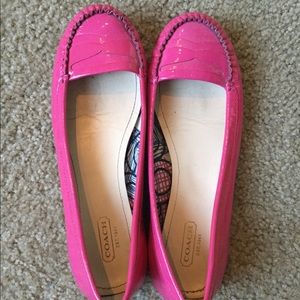 Hot pink patent leather Coach flats
