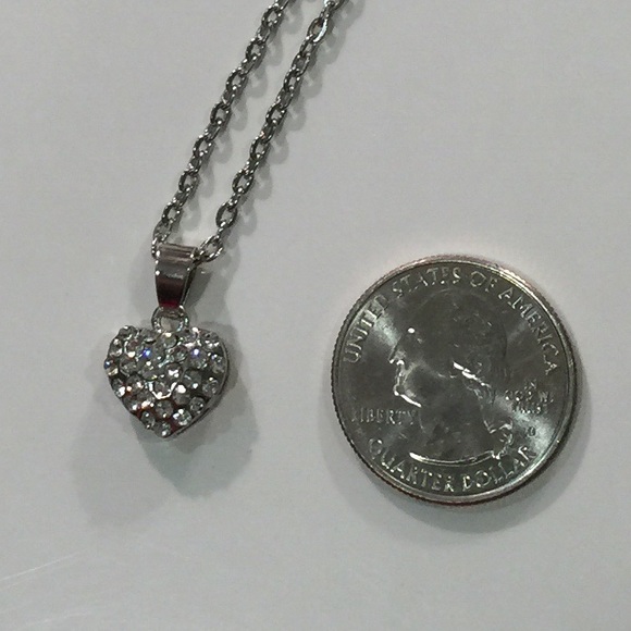 Dainty silver tone pave heart necklace - Picture 3 of 3