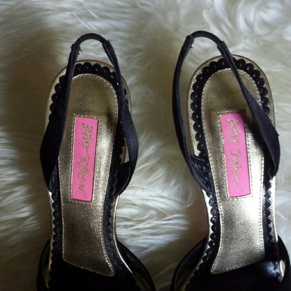SOLDBetsy Johnson Black satin slingbacks. Size 7.5 - Picture 3 of 4