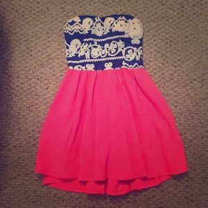Bright strapless party dress