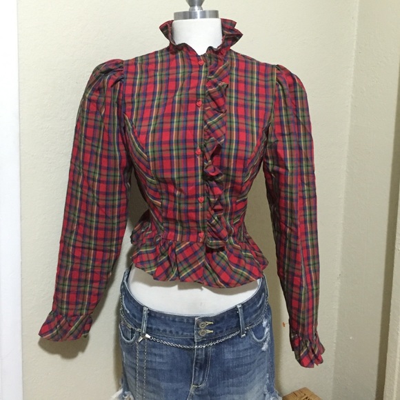 HP⚡️Vintage girly flannel ruffled top HP⚡️