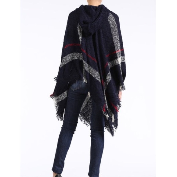 "Romance" Plaid Poncho Hoodie Cape - Picture 2 of 4