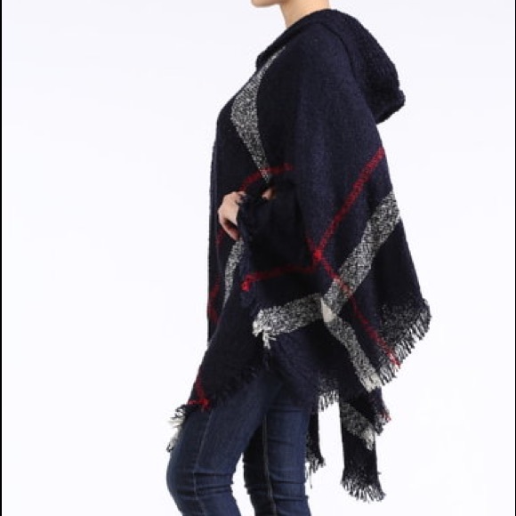 "Romance" Plaid Poncho Hoodie Cape - Picture 3 of 4