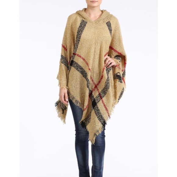 "Romance" Plaid Poncho Hoodie Cape - Picture 4 of 4