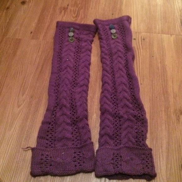 Purple leg warmers with buttons