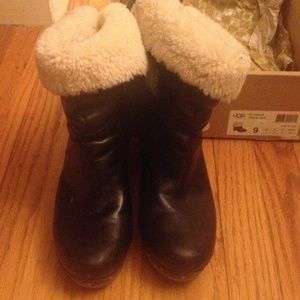 UGG Black Leather Boots w/ Shearling Inside