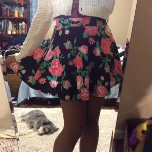 Dark Floral Skater Skirt
