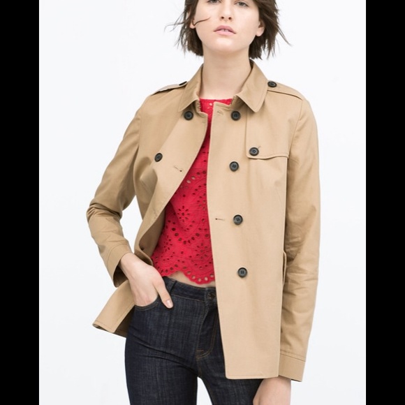 NWOT Zara Camel Beige Short Cotton Trench Coat