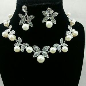 Faux Pearl Butterfly Necklace And Earring Set