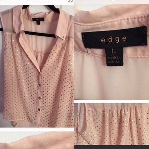 Light pink with gold polka dots