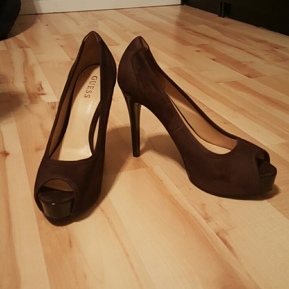 Guess brown peep toe heels