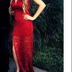 Red Lace Dress with Leg Slit