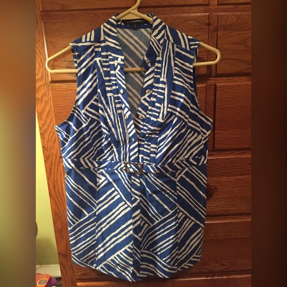 Express Sleeveless Blue & White Shirt