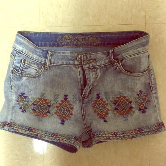 Embroidered Denim Shorts