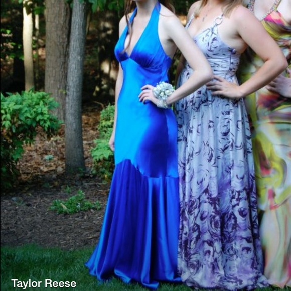 Royal blue silk cache gown
