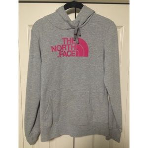Grey and pink north face sweatshirt