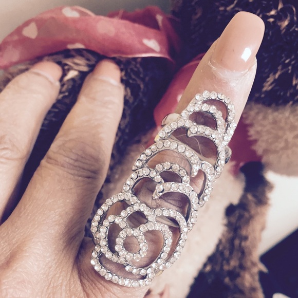 Long ring. Silver color  & rhinestones