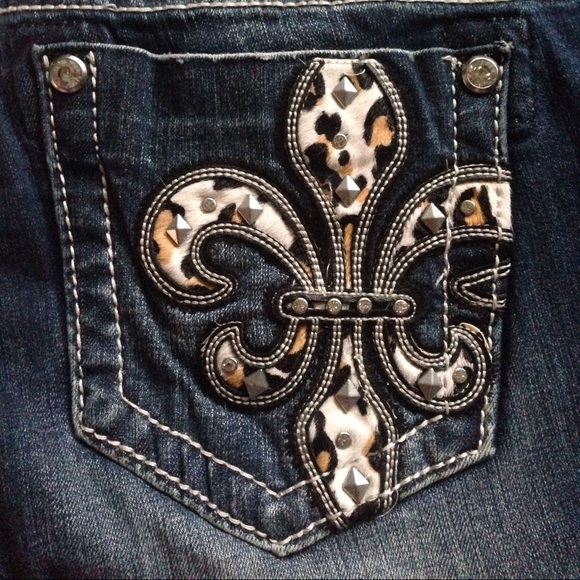 Skinny miss me cheetah print and rhinestone denim