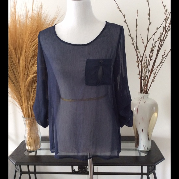 Sheer blue top w/ back out