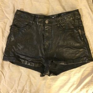High waisted leather shorts