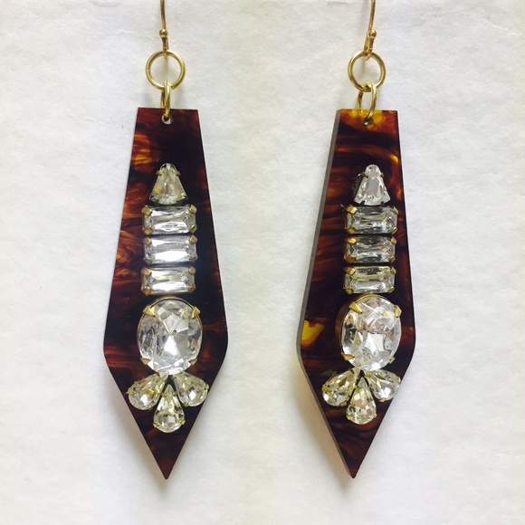 Sandy Hyun Tortoise Shell and Crystal Earrings