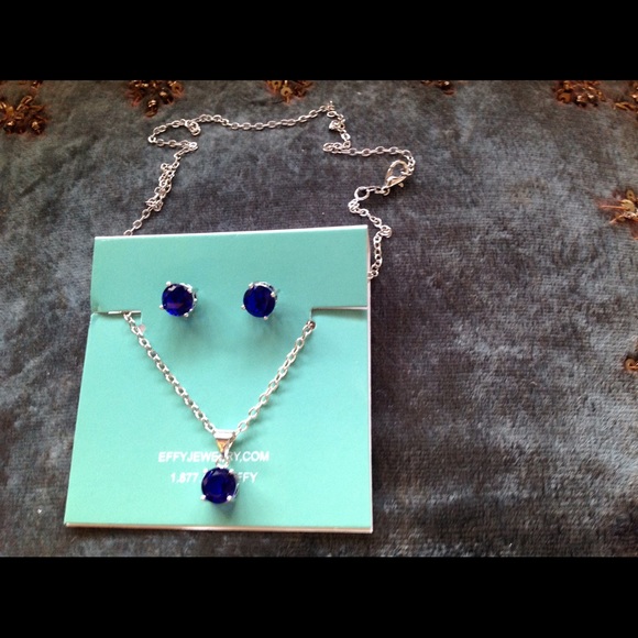 Pretty Blue Sapphire Necklace and Earrings - Picture 2 of 3