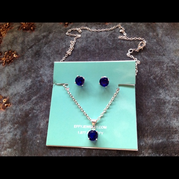 Pretty Blue Sapphire Necklace and Earrings - Picture 3 of 3