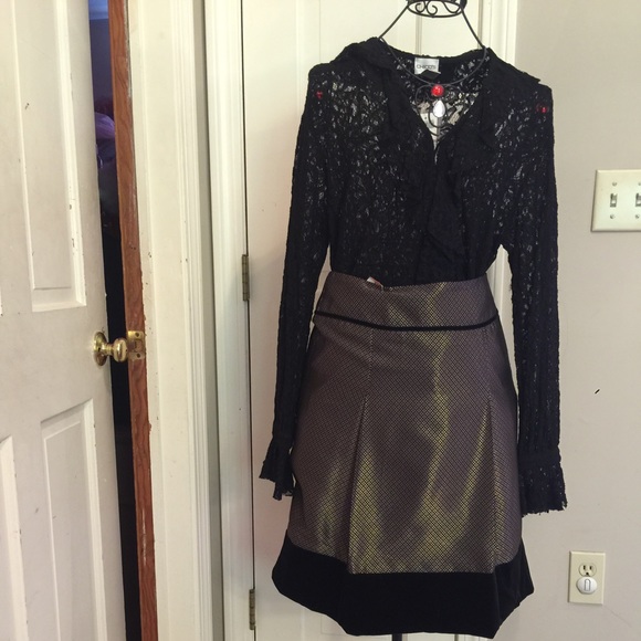 ANN TAYLOR SILK BROWN/BLACK PRINT SKIRT