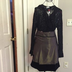 ANN TAYLOR SILK BROWN/BLACK PRINT SKIRT