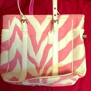 Pink and White Zebra Striped Coach Purse