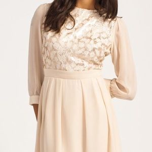 Little Mistress Cream and Gold Sequined Dress