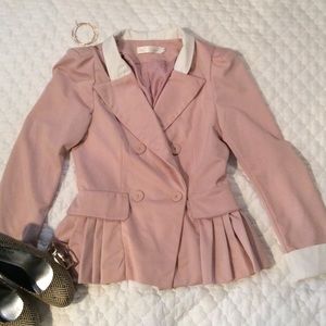 Pink/peach lined blazer with cream trim