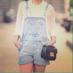 Topshop Moto Denim Dungarees/Short Overalls