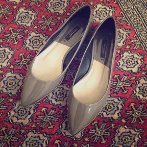 Zara Parent Leather Flats w Zip Detail - Grey