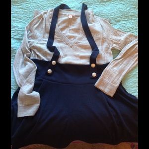 Navy blue suspender skirt
