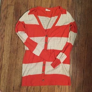 Anthro Cream & Orange Striped Cardigan